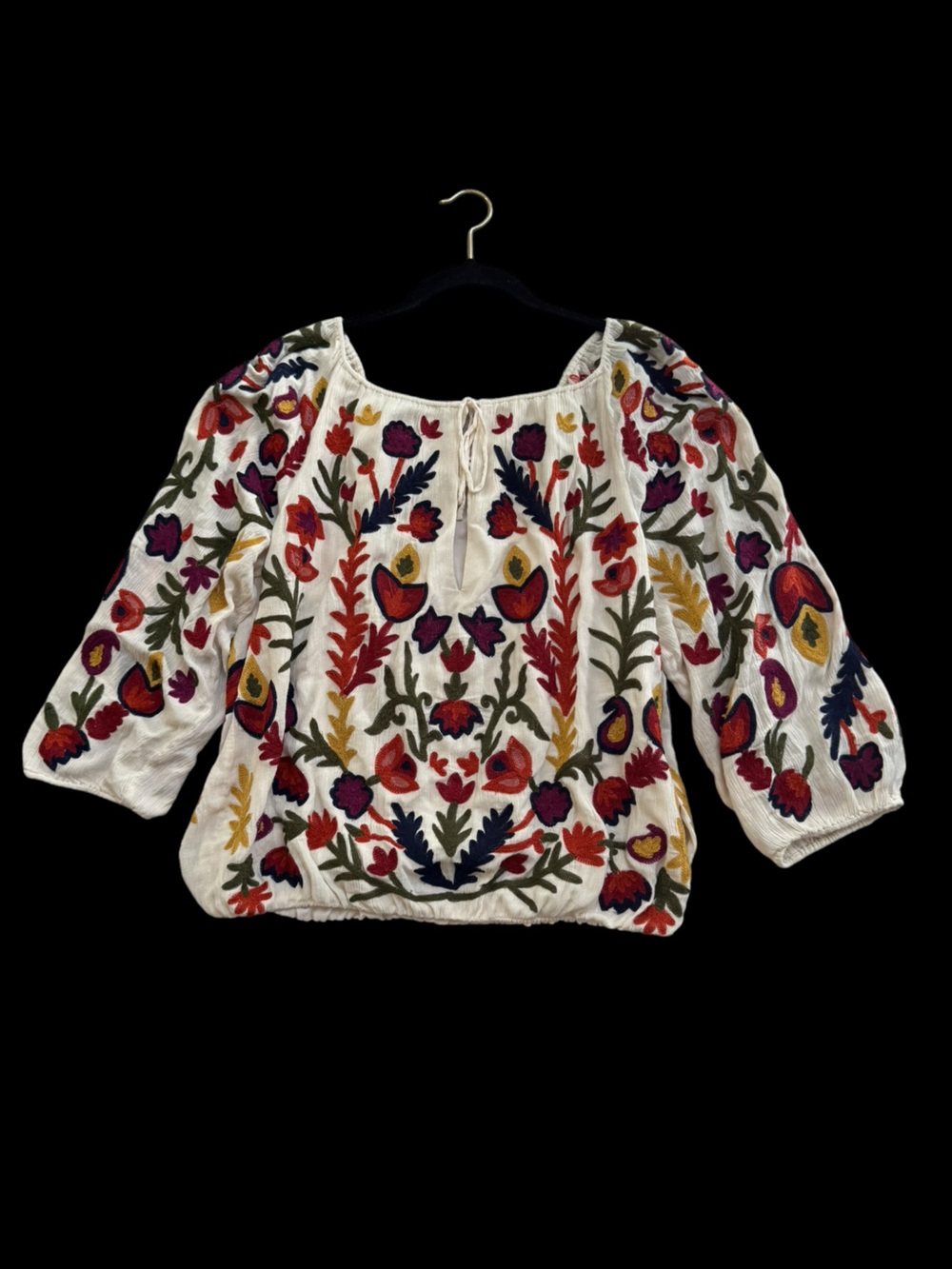 Alice + Olivia Boho Peasant Blouse Multicolor Floral Embroidery Size Large - Picture 5 of 16